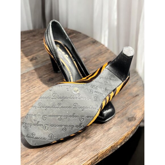 Vintage Diego di Lucca Women's Size 6.5 Calf Hair Tiger Print Square Toe Pumps - Picture 9 of 11